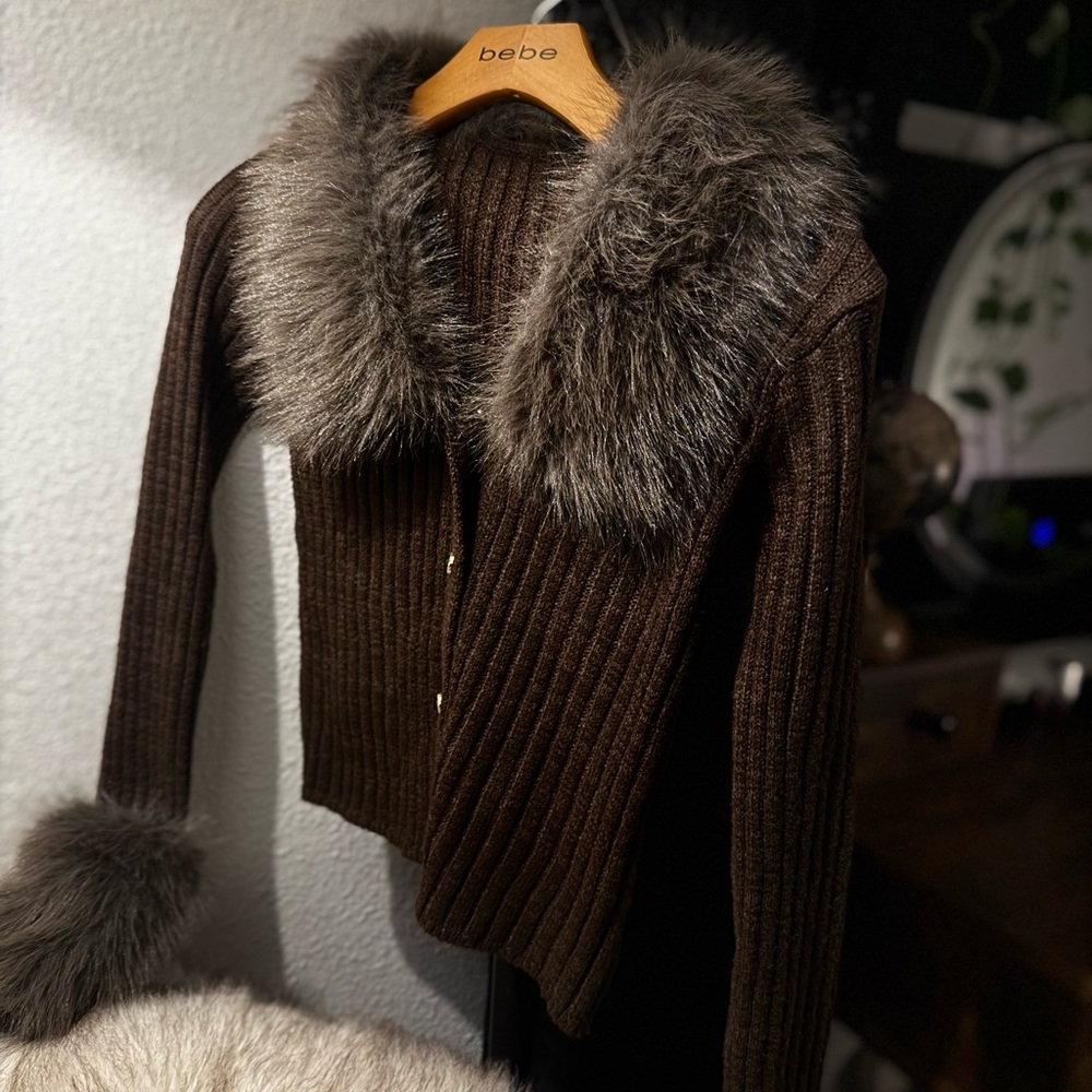 Brown Faux Fur Long Sleeve Top